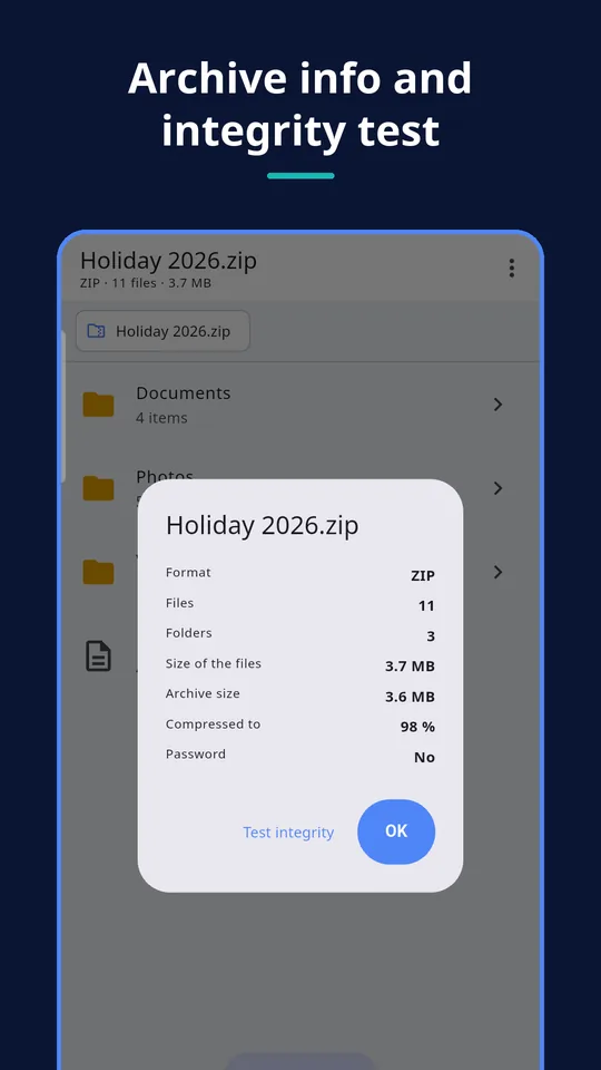 UZYTAK Archive — Archive info and integrity test