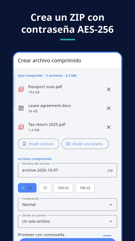 UZYTAK Archive — Crea un ZIP con contraseña AES-256