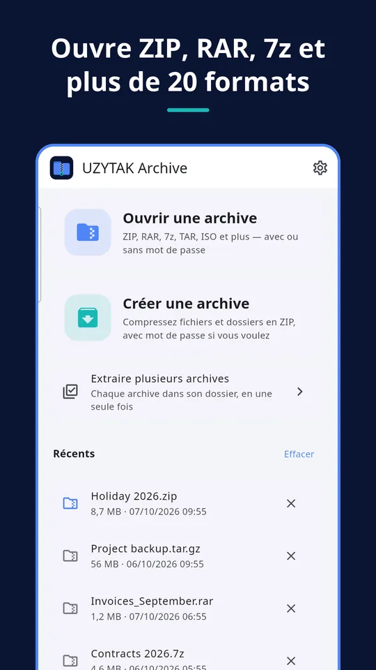 UZYTAK Archive — Ouvre ZIP, RAR, 7z et plus de 20 formats