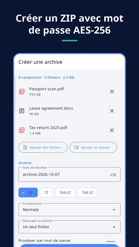 UZYTAK Archive — Créer un ZIP avec mot de passe AES-256