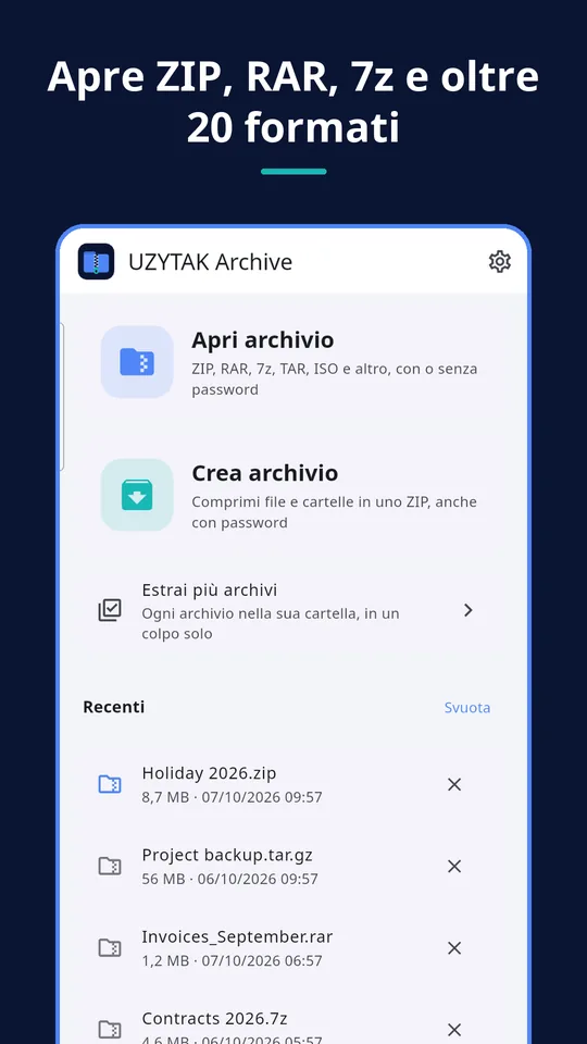 UZYTAK Archive — Apre ZIP, RAR, 7z e oltre 20 formati