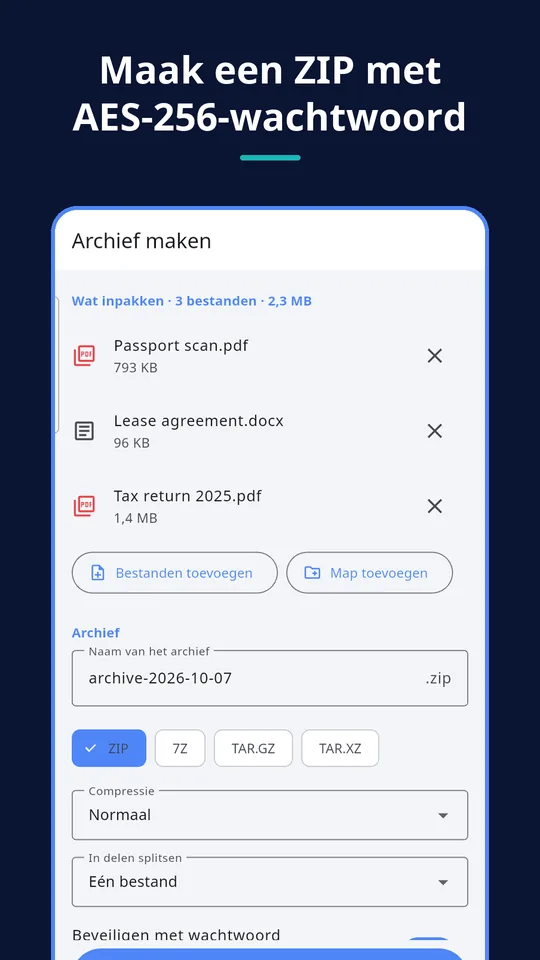 UZYTAK Archive — Maak een ZIP met AES-256-wachtwoord
