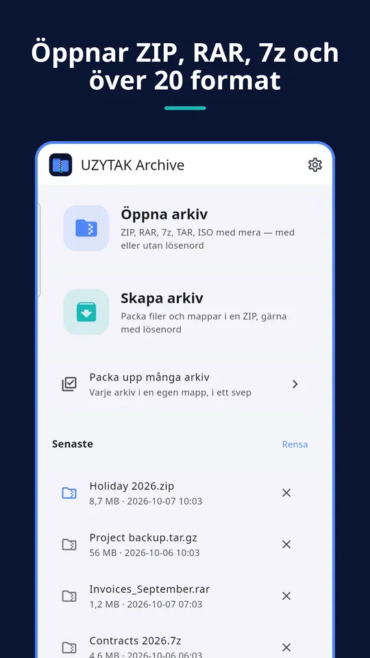 UZYTAK Archive — Öppnar ZIP, RAR, 7z och över 20 format