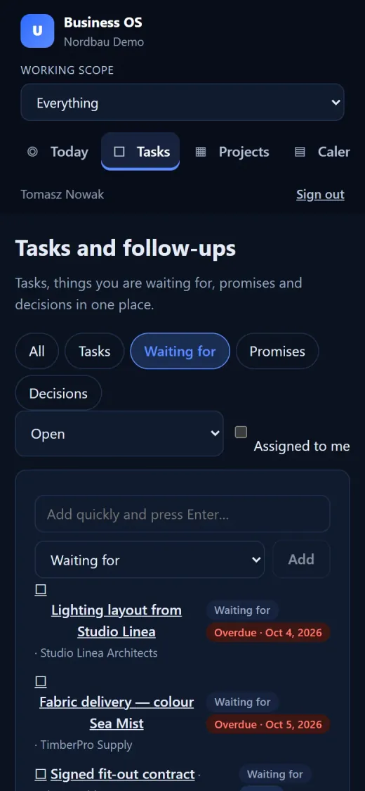 Waiting for: what others owe you, with who and by when