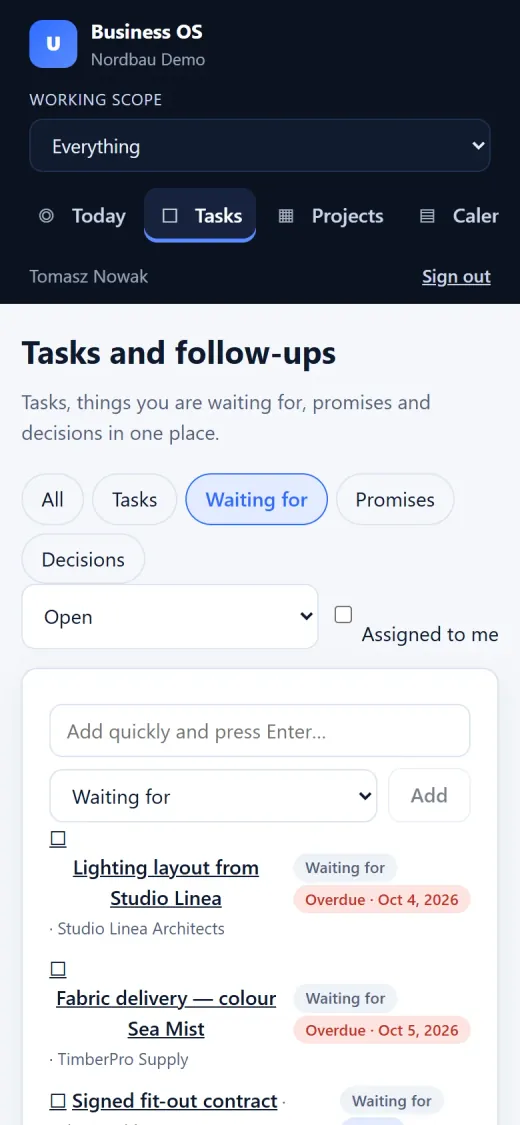 Waiting for: what others owe you, with who and by when