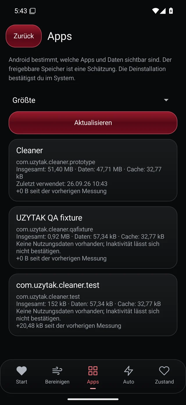 UZYTAK Cleaner · Apps · Deutsch