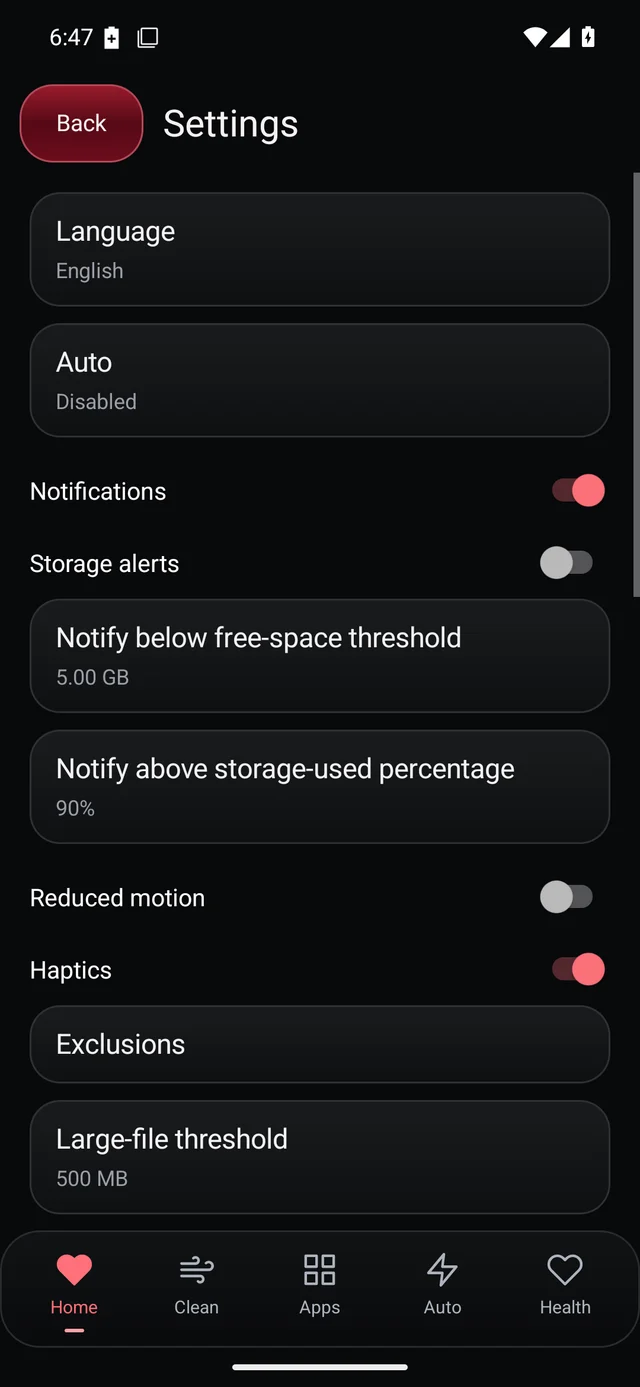 UZYTAK Cleaner · Settings · English