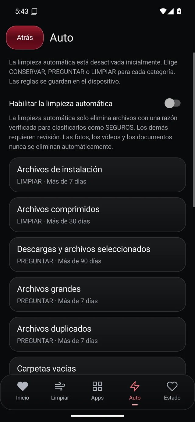 UZYTAK Cleaner · Limpieza automática · Español