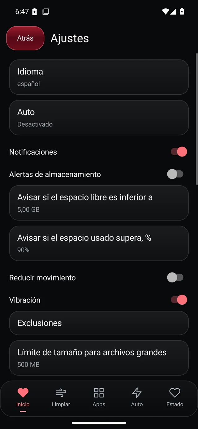 UZYTAK Cleaner · Ajustes · Español