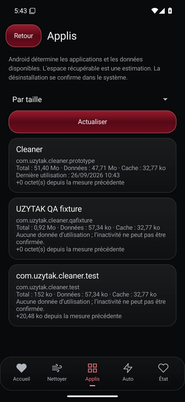 UZYTAK Cleaner · Applications · Français