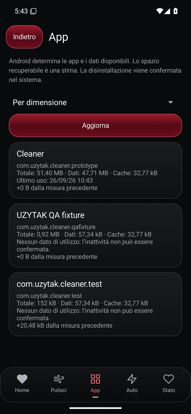 UZYTAK Cleaner · App · Italiano