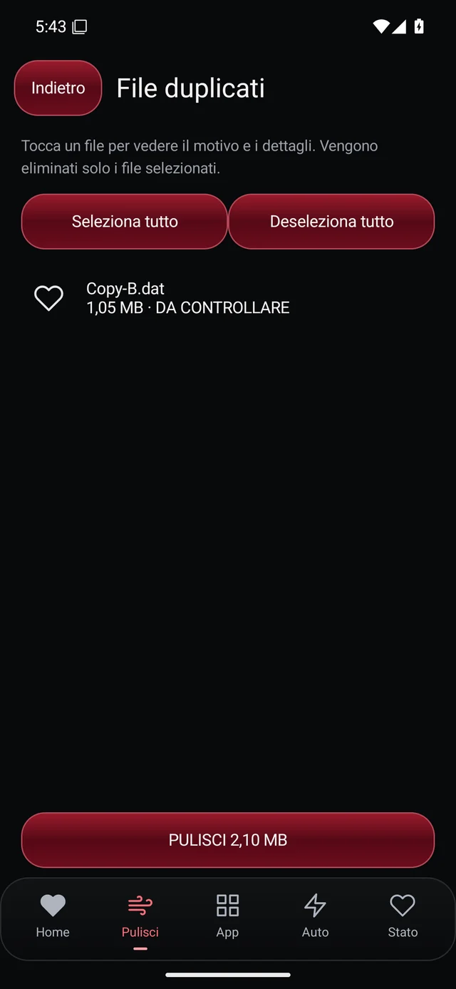 UZYTAK Cleaner · Controlla i file · Italiano