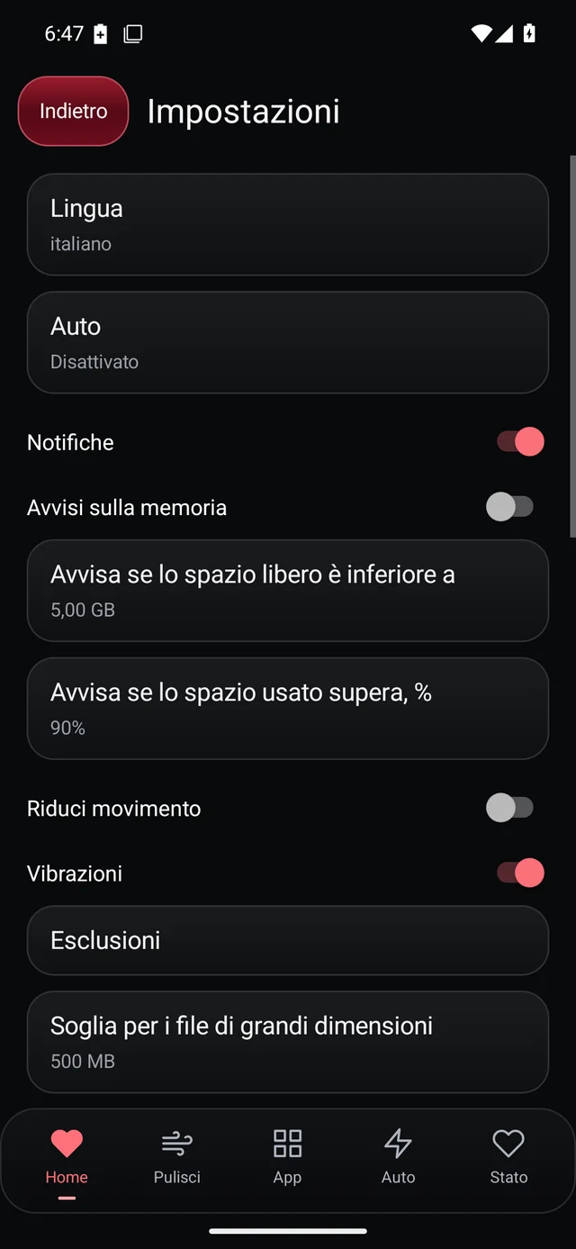 UZYTAK Cleaner · Impostazioni · Italiano