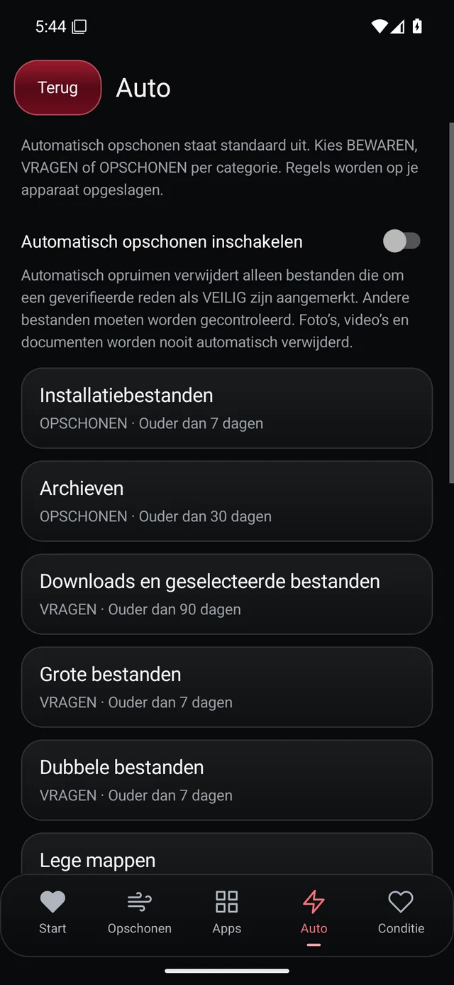 UZYTAK Cleaner · Automatisch opruimen · Nederlands