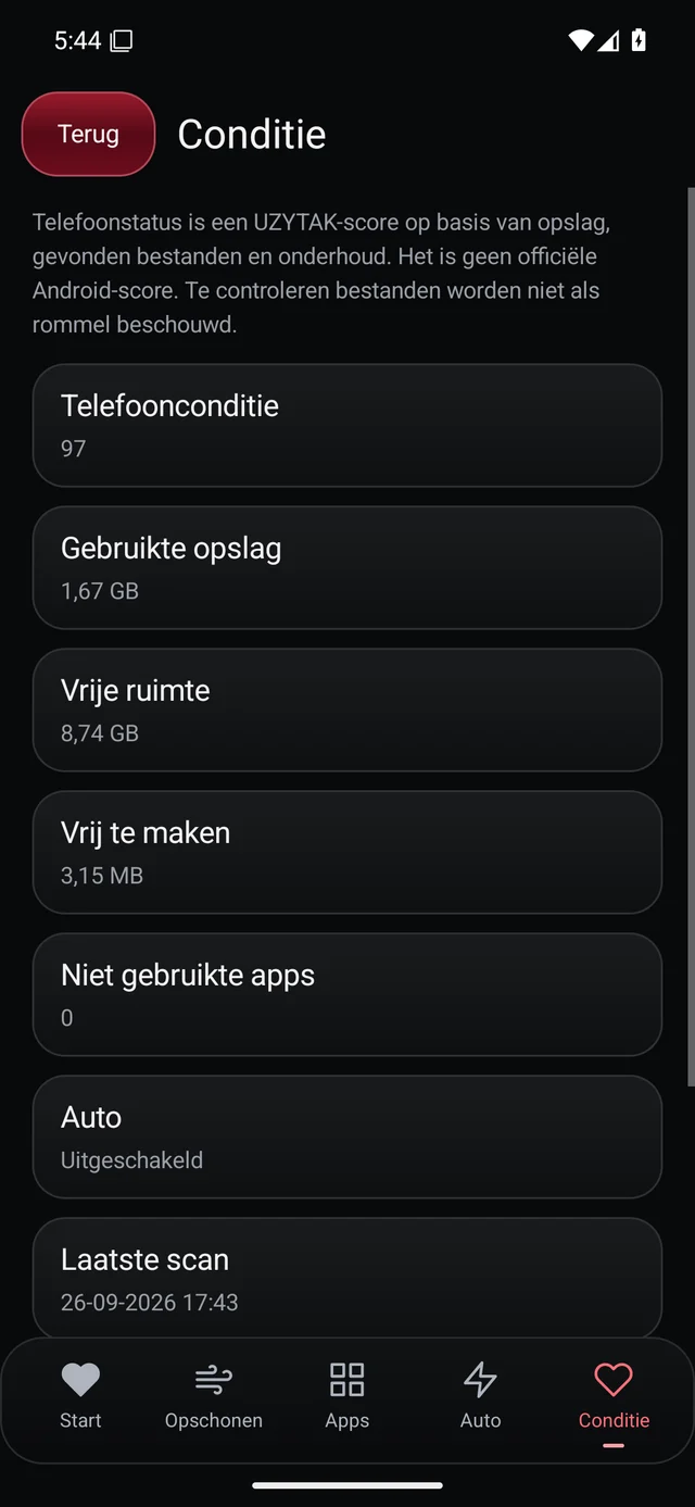 UZYTAK Cleaner · Telefoonconditie · Nederlands