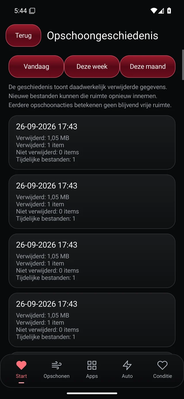 UZYTAK Cleaner · Opruimgeschiedenis · Nederlands