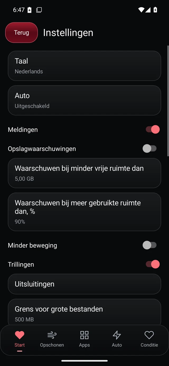 UZYTAK Cleaner · Instellingen · Nederlands