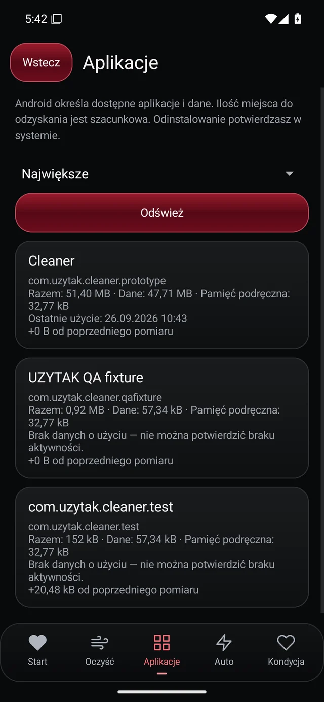 UZYTAK Cleaner · Aplikacje · Polski