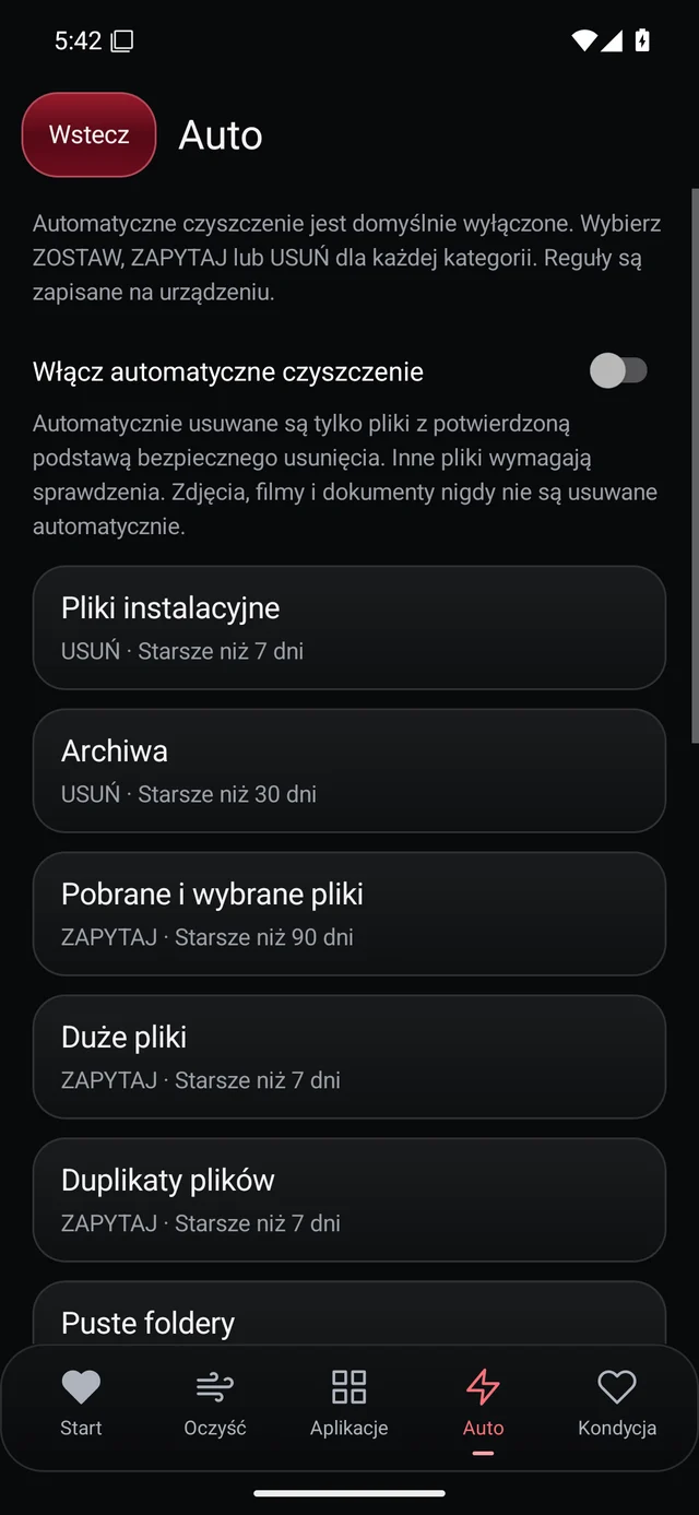 UZYTAK Cleaner · Automatyczne czyszczenie · Polski