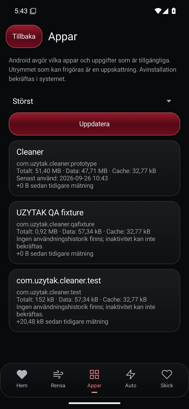 UZYTAK Cleaner · Appar · Svenska