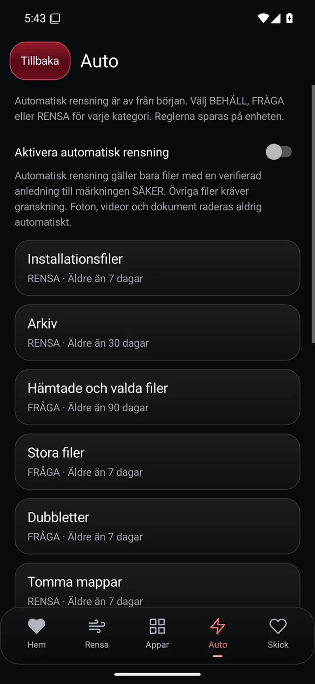 UZYTAK Cleaner · Automatisk rensning · Svenska