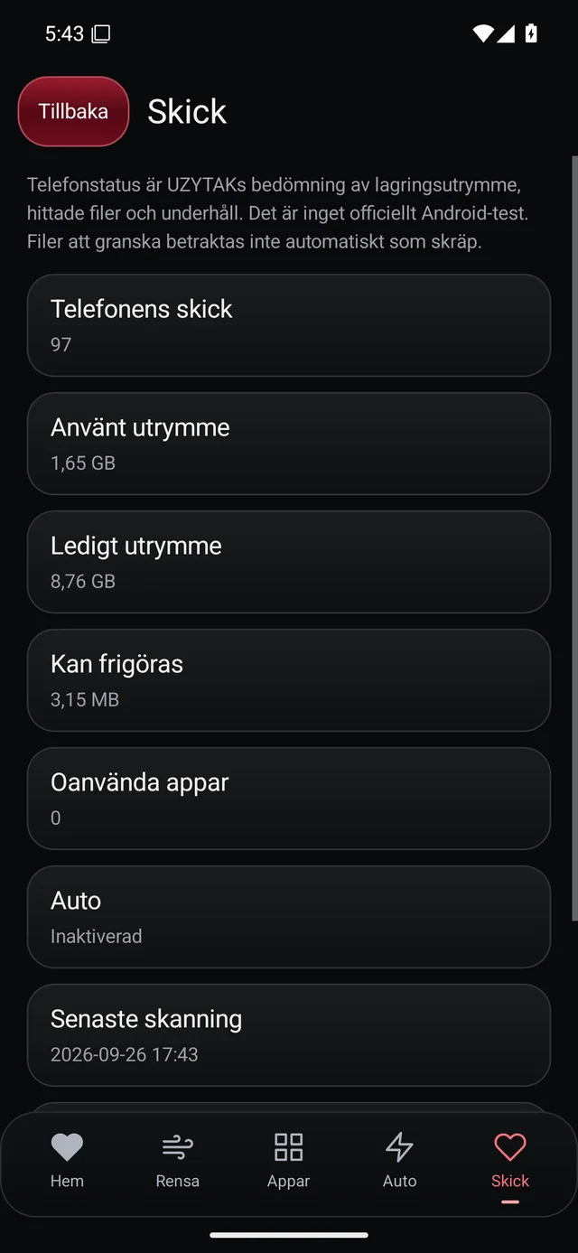UZYTAK Cleaner · Telefonhälsa · Svenska
