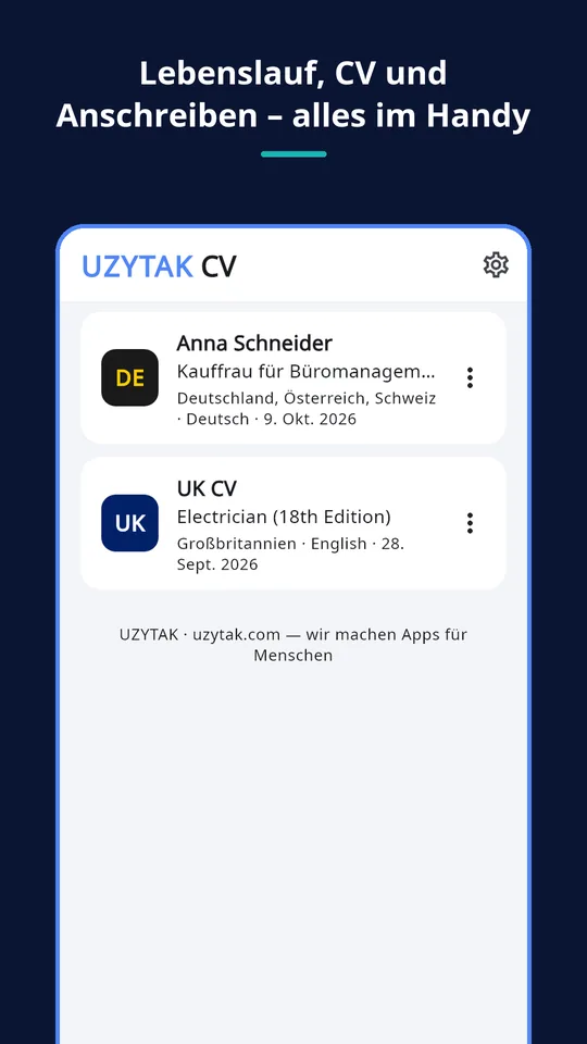 UZYTAK CV — Ihre Lebensläufe