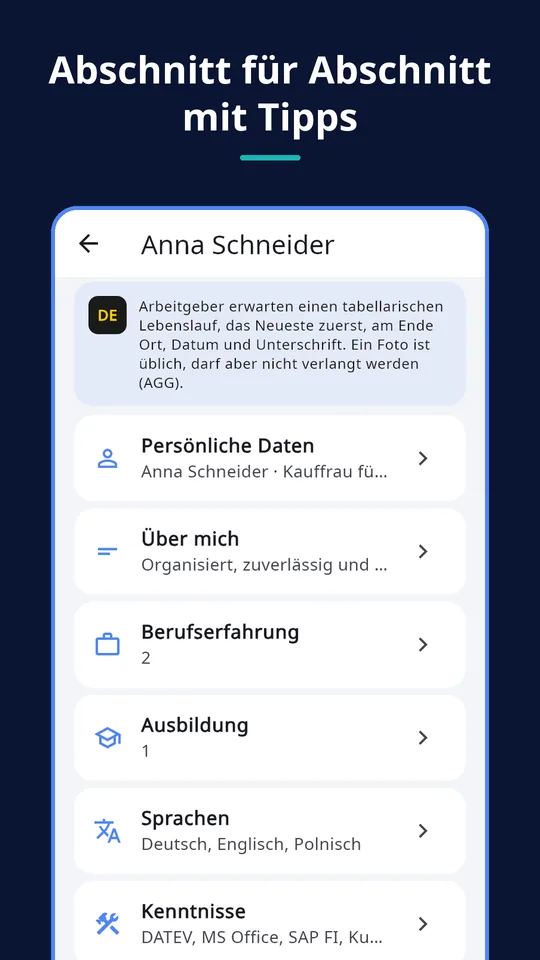 UZYTAK CV — Abschnitte