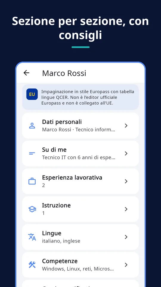 UZYTAK CV — Sezioni