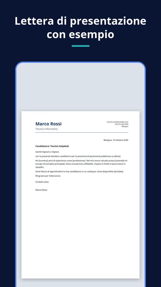 UZYTAK CV — Lettera di presentazione
