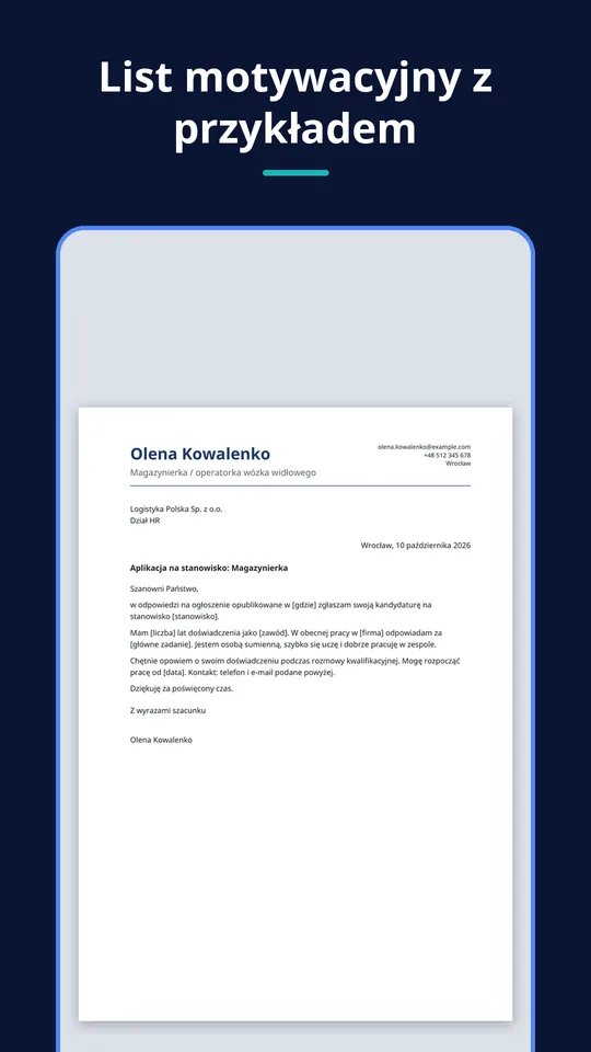 UZYTAK CV — List motywacyjny