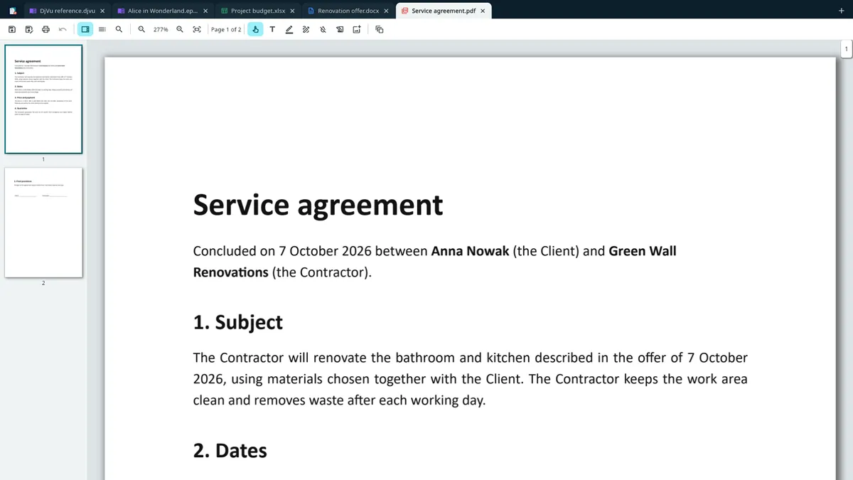UZYTAK Docs — PDF with page thumbnails and editing tools