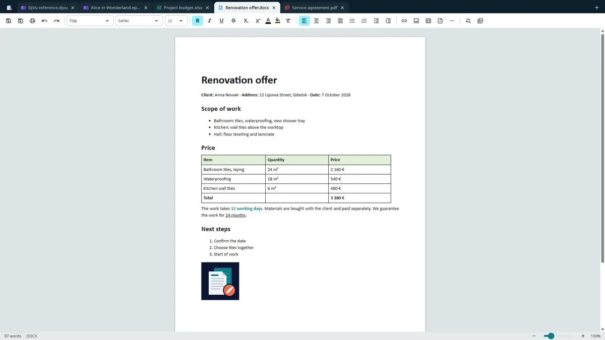 UZYTAK Docs — Word document with tables and pictures