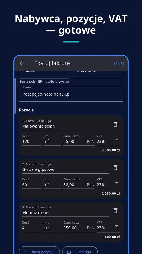 UZYTAK Faktura — Edytor
