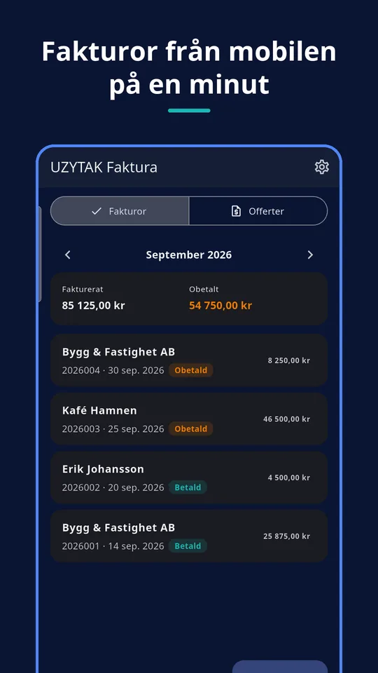 UZYTAK Faktura — Månad