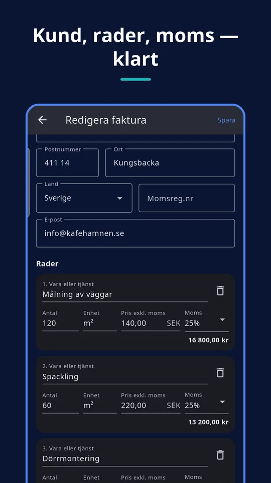 UZYTAK Faktura — Redigering