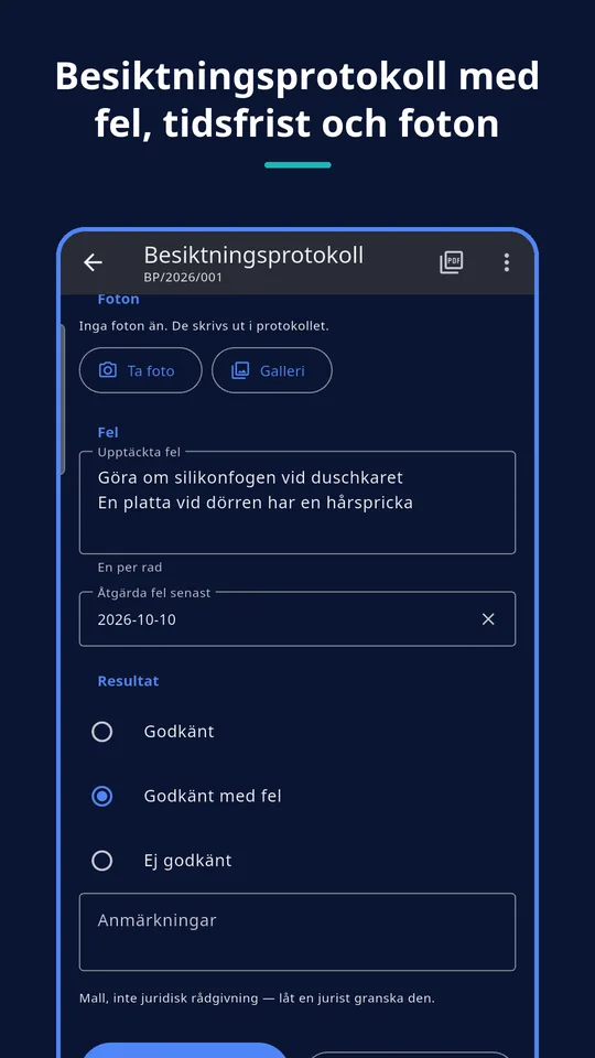 UZYTAK Handover — Besiktningsprotokoll