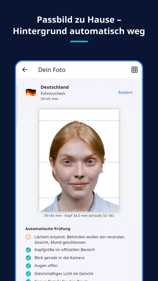 UZYTAK ID Photo — Passbild zu Hause – Hintergrund automatisch weg