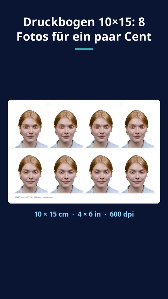 UZYTAK ID Photo — Druckbogen 10×15: 8 Fotos für ein paar Cent