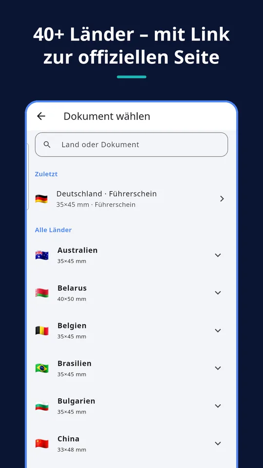 UZYTAK ID Photo — 40+ Länder – mit Link zur offiziellen Seite