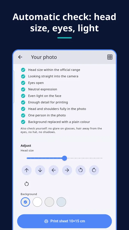 UZYTAK ID Photo — Automatic check: head size, eyes, light