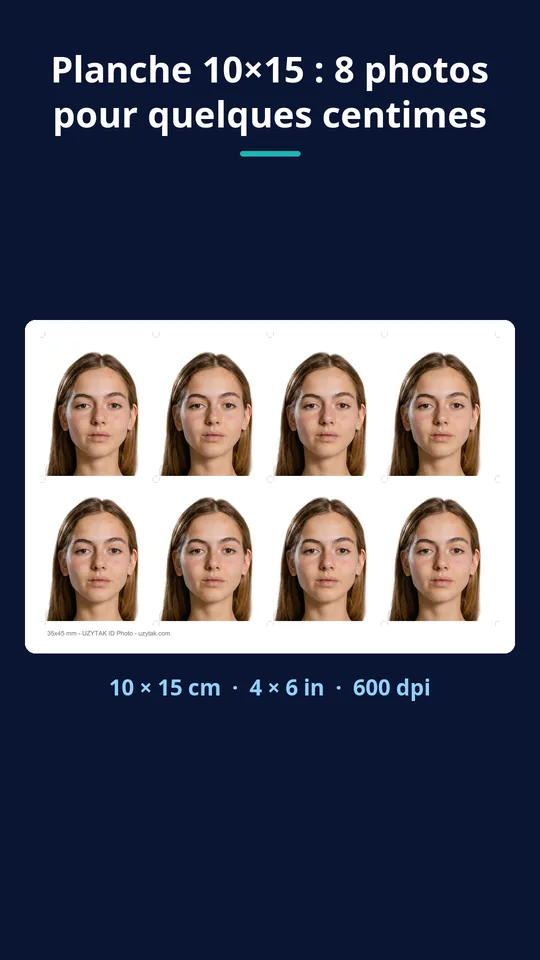 UZYTAK ID Photo — Planche 10×15 : 8 photos pour quelques centimes