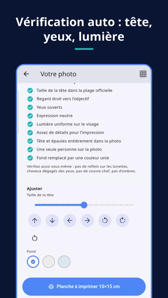 UZYTAK ID Photo — Vérification auto : tête, yeux, lumière