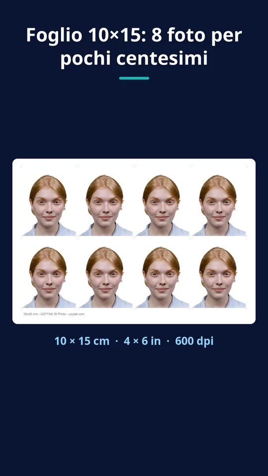 UZYTAK ID Photo — Foglio 10×15: 8 foto per pochi centesimi
