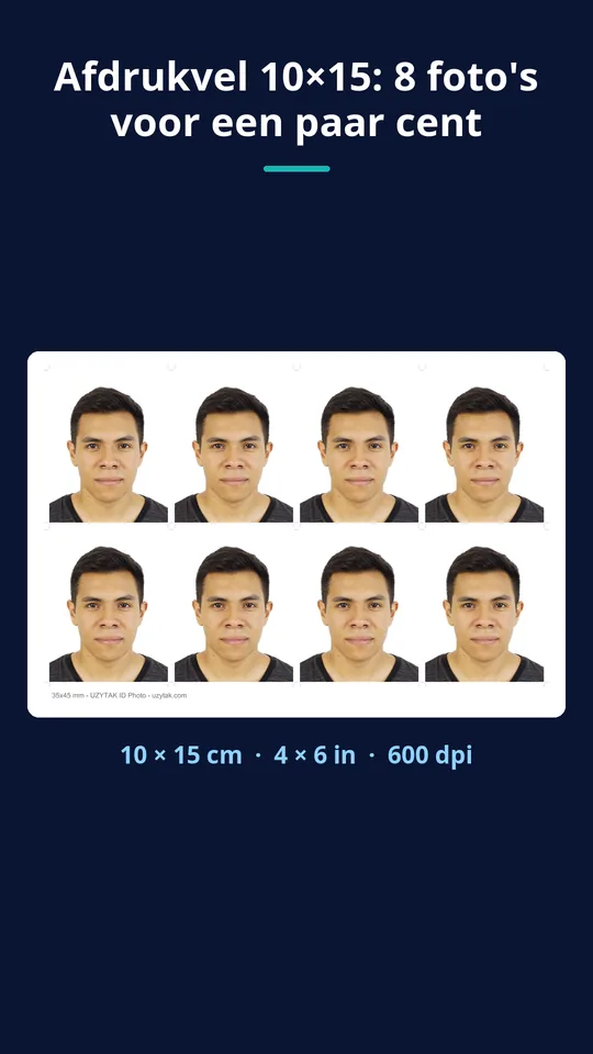UZYTAK ID Photo — Afdrukvel 10×15: 8 foto's voor een paar cent