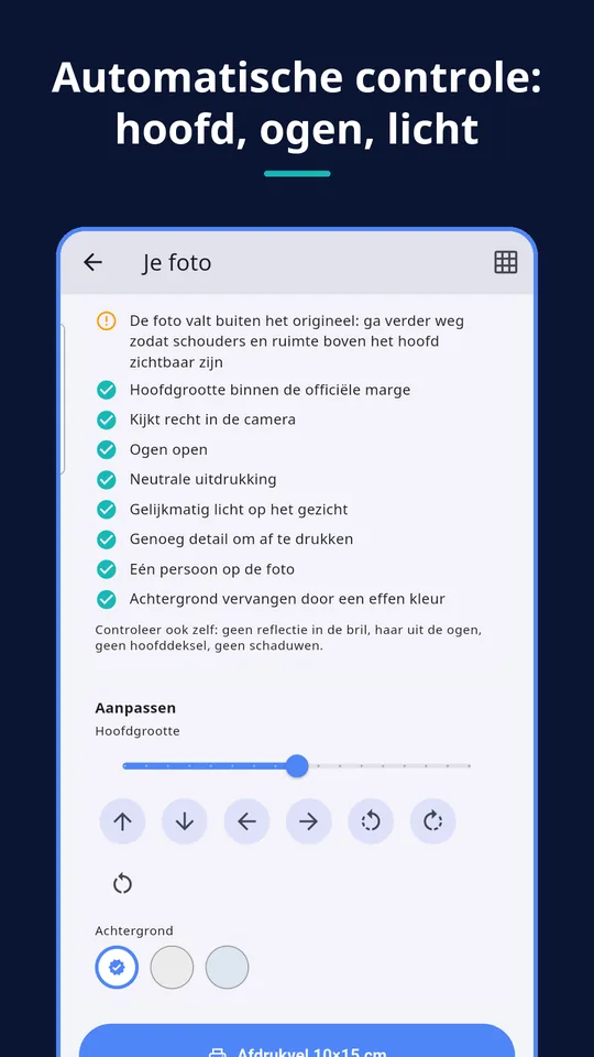 UZYTAK ID Photo — Automatische controle: hoofd, ogen, licht