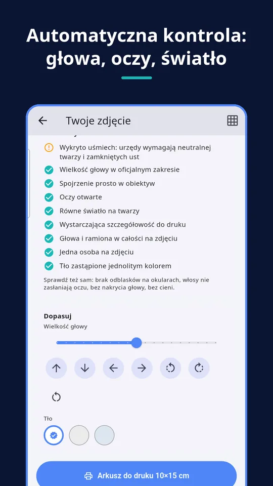 UZYTAK ID Photo — Automatyczna kontrola: głowa, oczy, światło