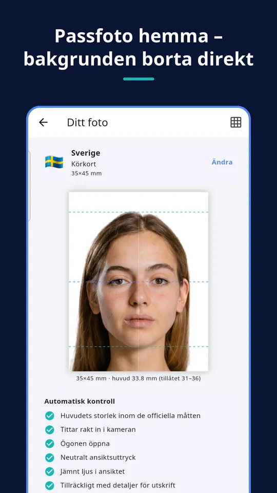 UZYTAK ID Photo — Passfoto hemma – bakgrunden borta direkt