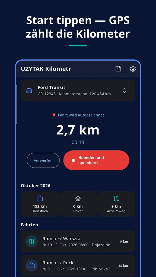 UZYTAK Kilometr — Aufzeichnung