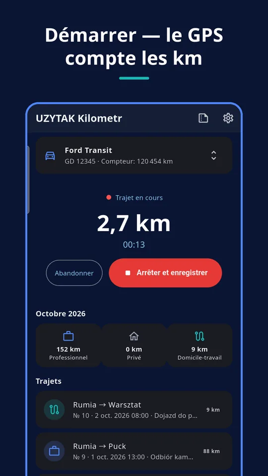 UZYTAK Kilometr — Enregistrement
